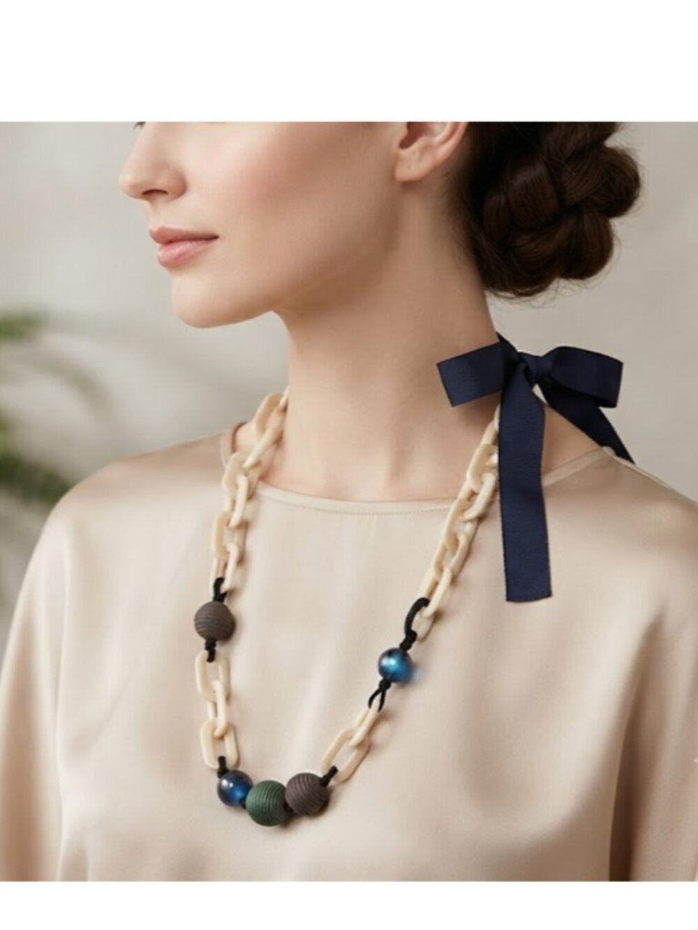Trendy RESIN Link Ribbon Tie Necklace, 25”-27" L